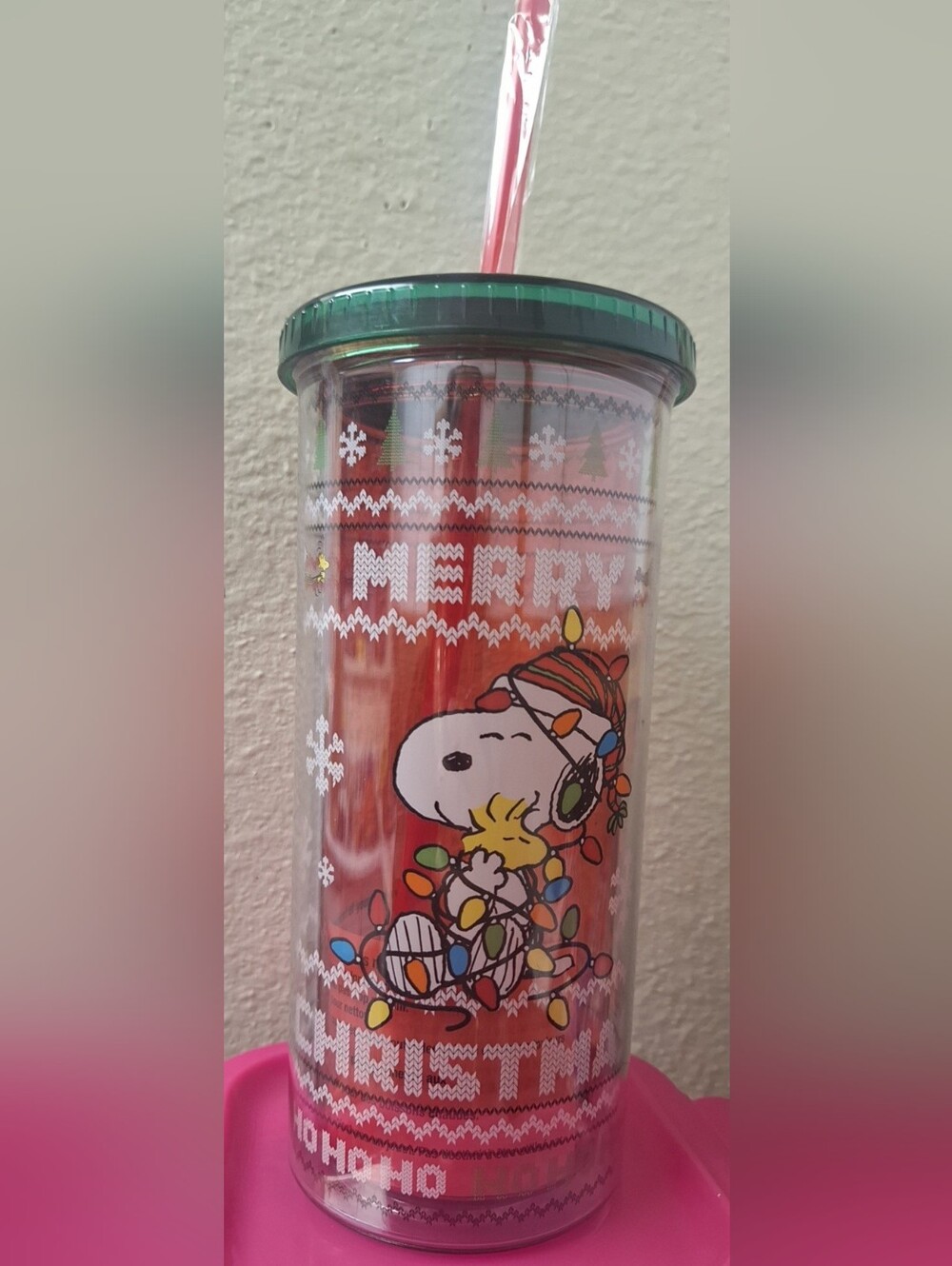 Holiday Snoopy Insulated Tumbler with Straw - Red & Green